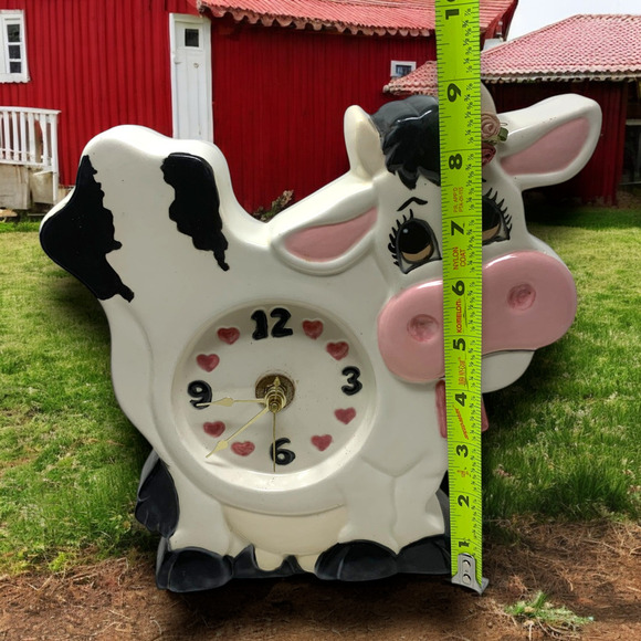 Vintage 1980's Ceramic Cow Standing Clock Whimsical Cottage Farmhouse Handmade - Picture 9 of 10